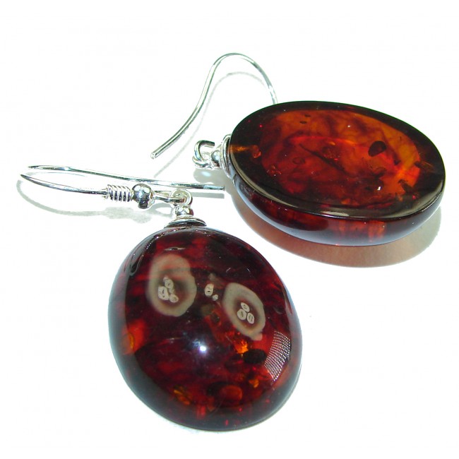 Huge Honey Drops Baltic Polish Amber .925 Sterling Silver earrings