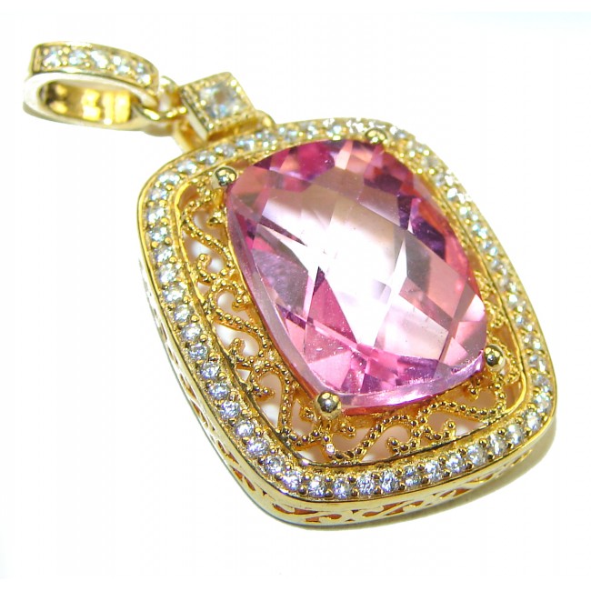 Best quality Genuine Pink Topaz 14K Gold over .925 Sterling Silver handcrafted pendant