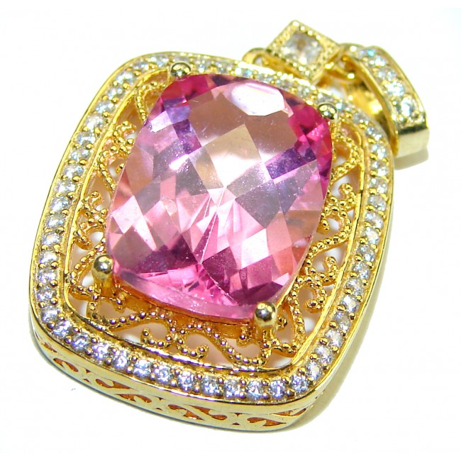 Best quality Genuine Pink Topaz 14K Gold over .925 Sterling Silver handcrafted pendant