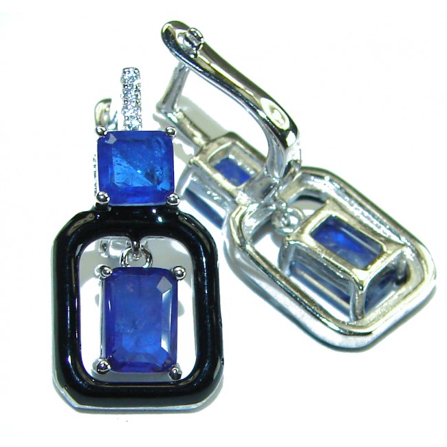 Art Deco Sapphire black enamel .925 Sterling Silver handcrafted earrings