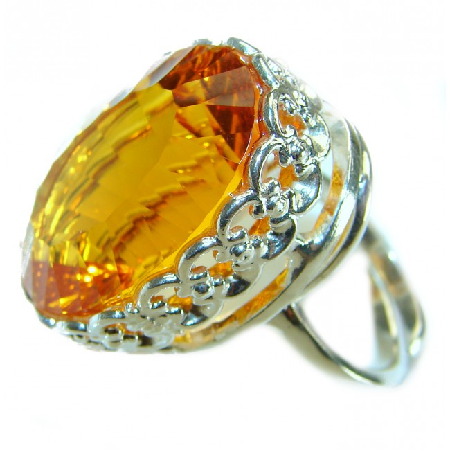 Hawaiian Sunset 32.5 carat Yellow Topaz .925 Sterling Silver Ring size 8 adjustable