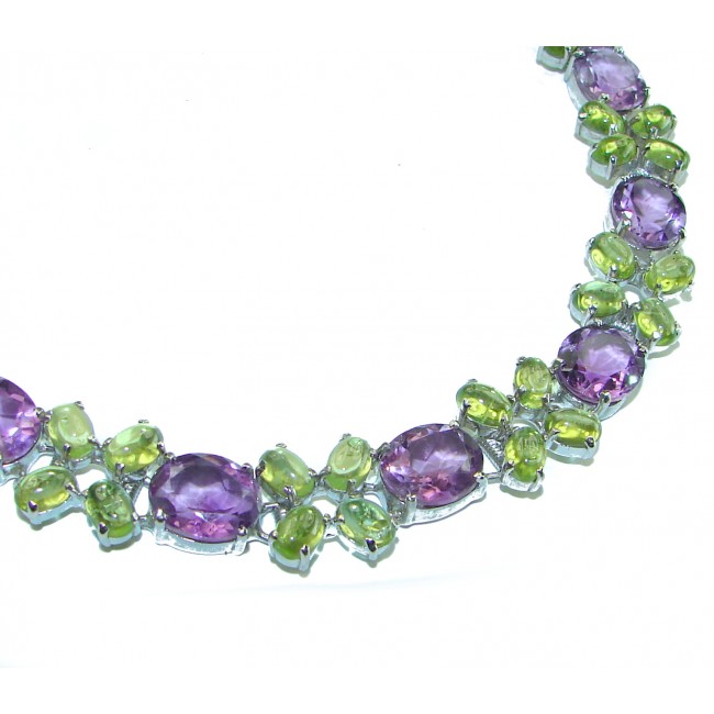 Beatrice Authentic Peridot Amethyst .925 Sterling Silver handcrafted large Statement necklace