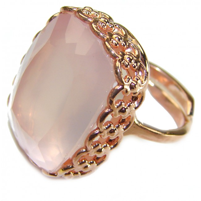 Oversized Authentic Brazilian Rose Quartz 14k Gold over .925 Sterling Silver incredible Ring size 8 adjustable