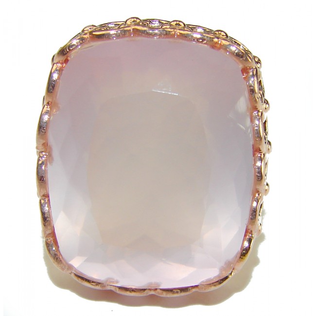 Oversized Authentic Brazilian Rose Quartz 14k Gold over .925 Sterling Silver incredible Ring size 8 adjustable