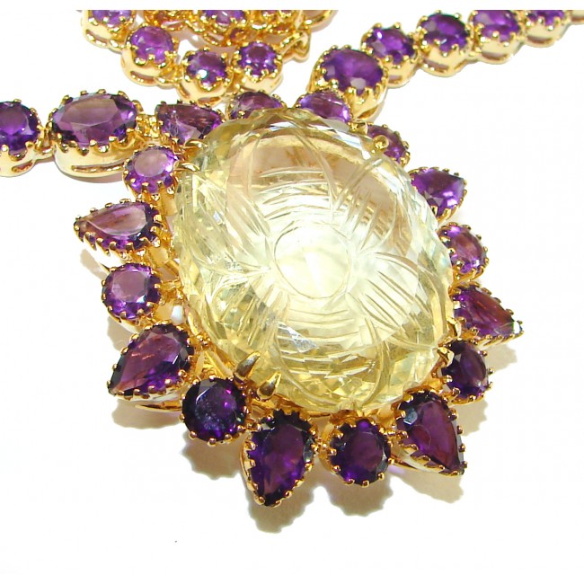 Exquisite Beauty authentic Lemon Quartz Amethyst 14K Gold over .925 Sterling Silver handcrafted necklace