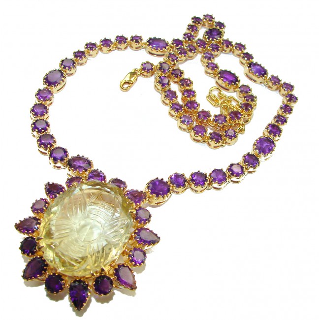 Exquisite Beauty authentic Lemon Quartz Amethyst 14K Gold over .925 Sterling Silver handcrafted necklace