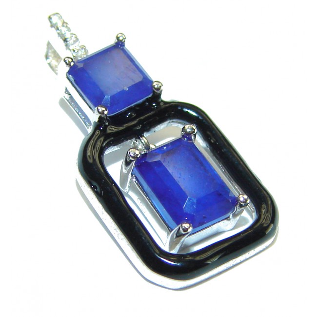 Art Deco Sapphire black enamel .925 Sterling Silver handcrafted Pendant