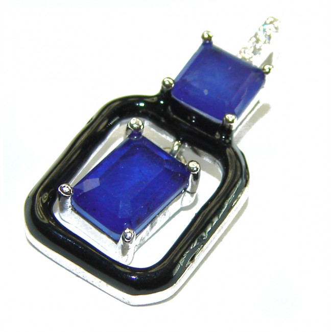 Art Deco Sapphire black enamel .925 Sterling Silver handcrafted Pendant