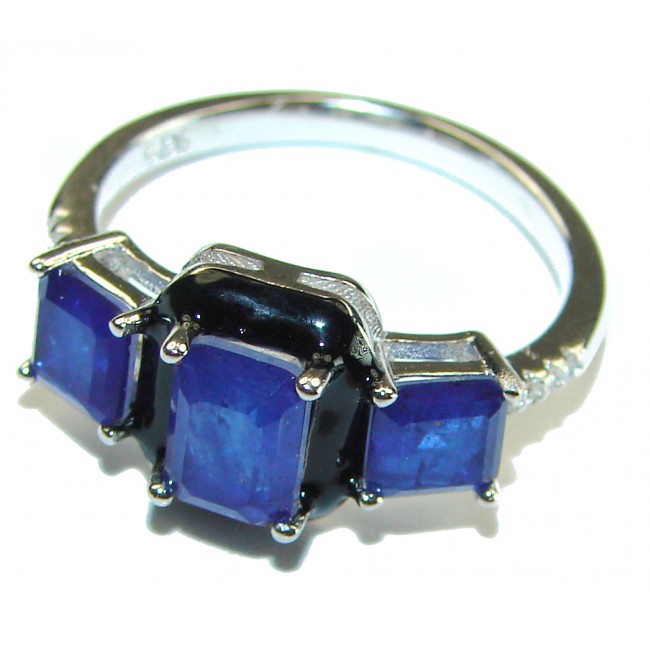 Art Deco Sapphire black enamel .925 Sterling Silver handcrafted Ring size 8