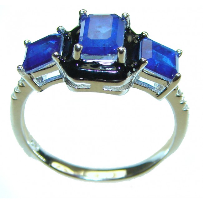 Art Deco Sapphire black enamel .925 Sterling Silver handcrafted Ring size 8