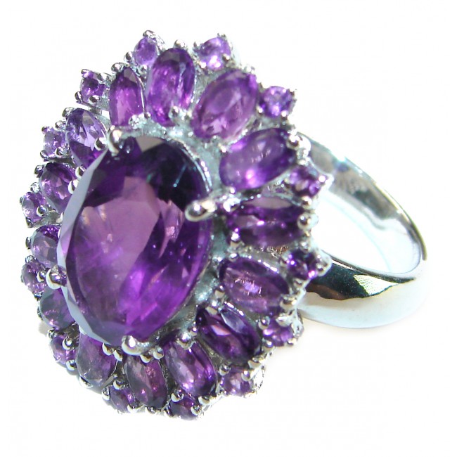 Purple Amethyst .925 Sterling Silver Handcrafted Large Ring size 8 3/4