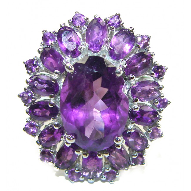 Purple Amethyst .925 Sterling Silver Handcrafted Large Ring size 8 3/4