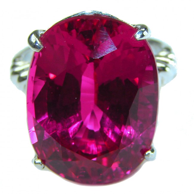 Blooming Orchid 22.5 carat OVAL cut Pink Topaz .925 Silver handcrafted Cocktail Ring s. 7