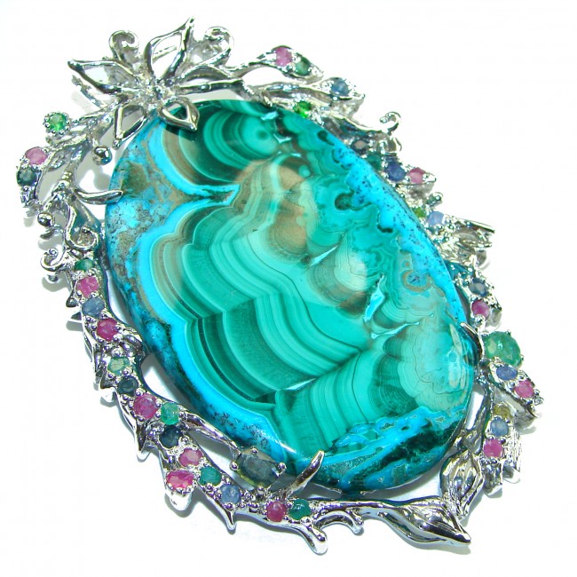 Colors of the Earth Authentic Chrysocolla .925 Sterling Silver handcrafted Large Pendant - Brooch