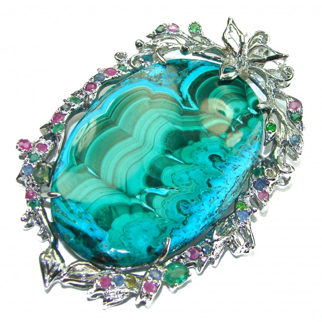 Colors of the Earth Authentic Chrysocolla .925 Sterling Silver handcrafted Large Pendant - Brooch