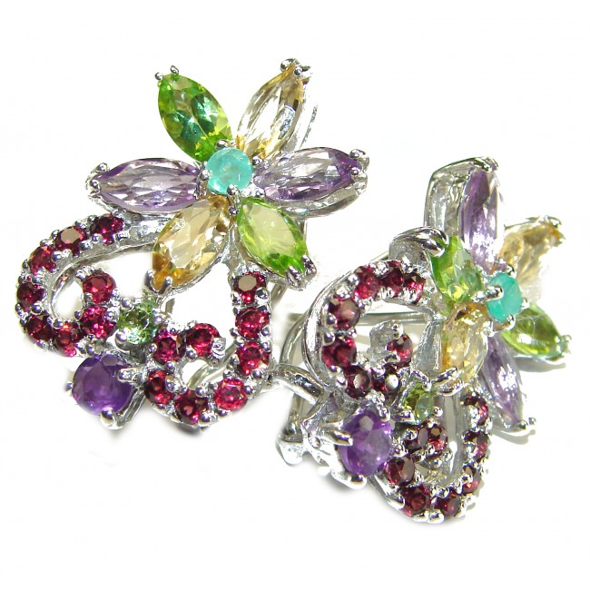 Marilyn Natural Multi- colored Gems .925 Sterling Silver handcrafted earrings