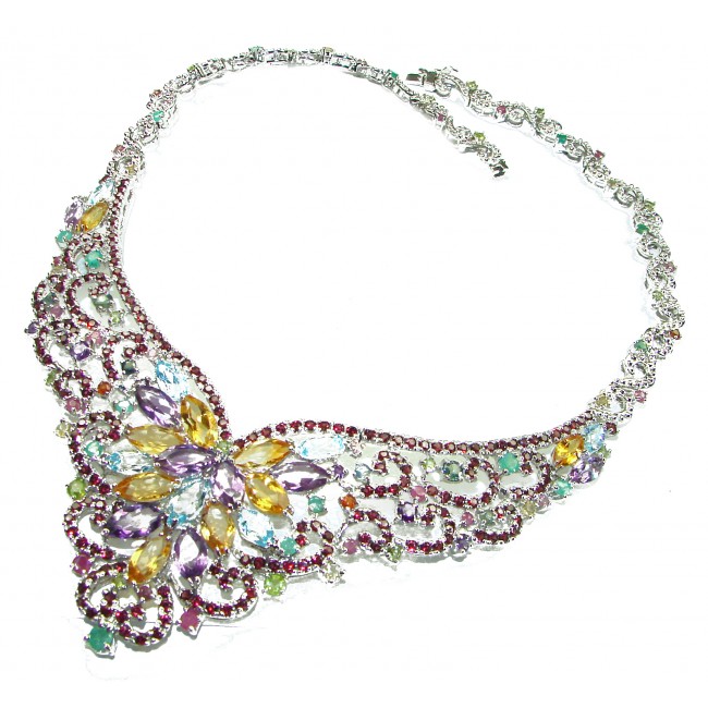 Marilyn Natural Multi-colored Gems .925 Sterling Silver handcrafted Statement necklace