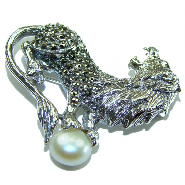 Spectacular Leo Natural Pearl .925 Sterling Silver handmade Brooch