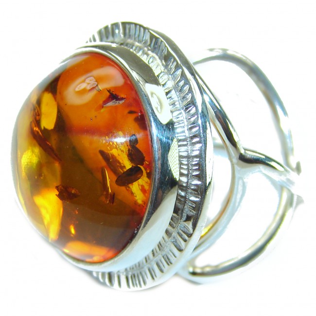 Large Authentic Baltic Amber .925 Sterling Silver handcrafted ring s. 7 adjustable