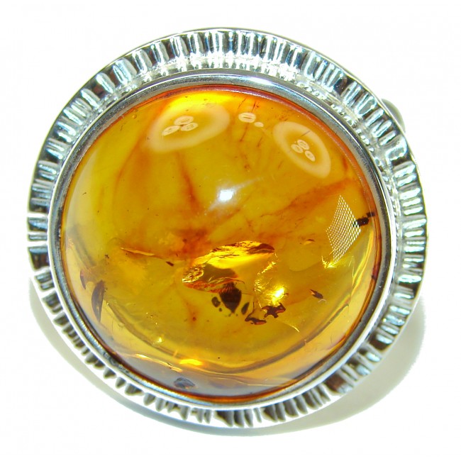 Large Authentic Baltic Amber .925 Sterling Silver handcrafted ring s. 7 adjustable