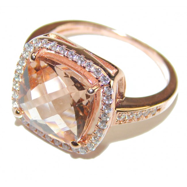 Exceptional 10.2 carat Morganite 14K Rose Gold over .925 Sterling Silver handcrafted ring s. 6 1/4