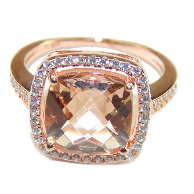 Exceptional 10.2 carat Morganite 14K Rose Gold over .925 Sterling Silver handcrafted ring s. 6 1/4