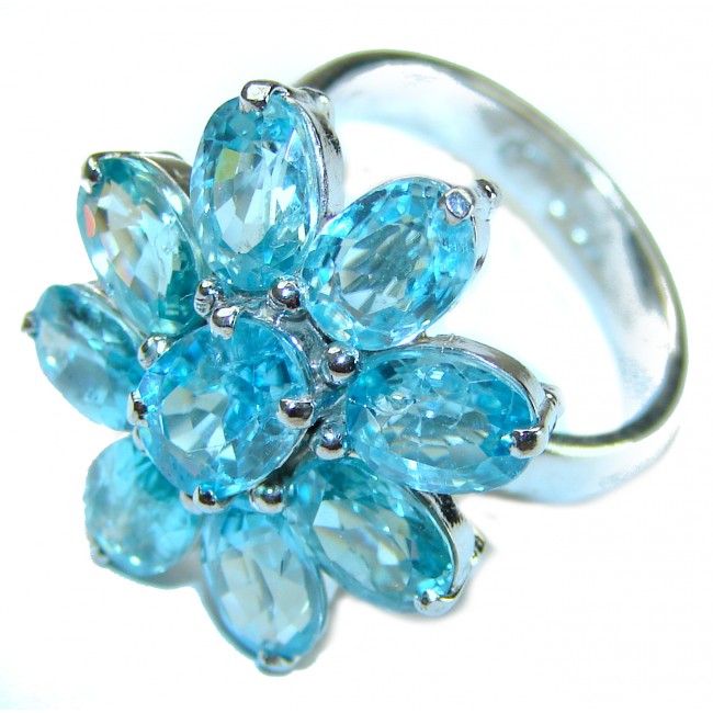 18.5 carat Fancy Swiss Blue Topaz .925 Sterling Silver handmade Ring size 7 1/4