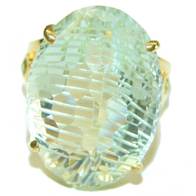 Natural 22.5 carat Rose Cut Green Amethyst 14K Gold over .925 Sterling Silver ring size 8