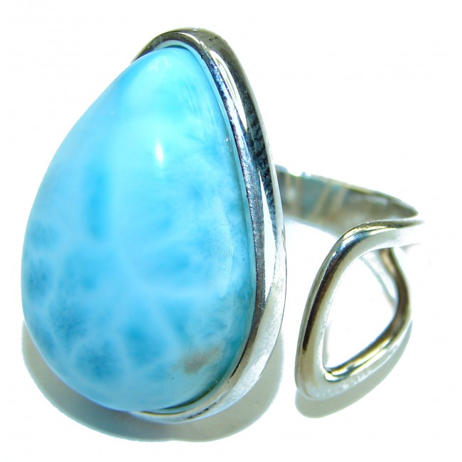 Precious Blue Larimar .925 Sterling Silver handmade ring size 8 adjustable