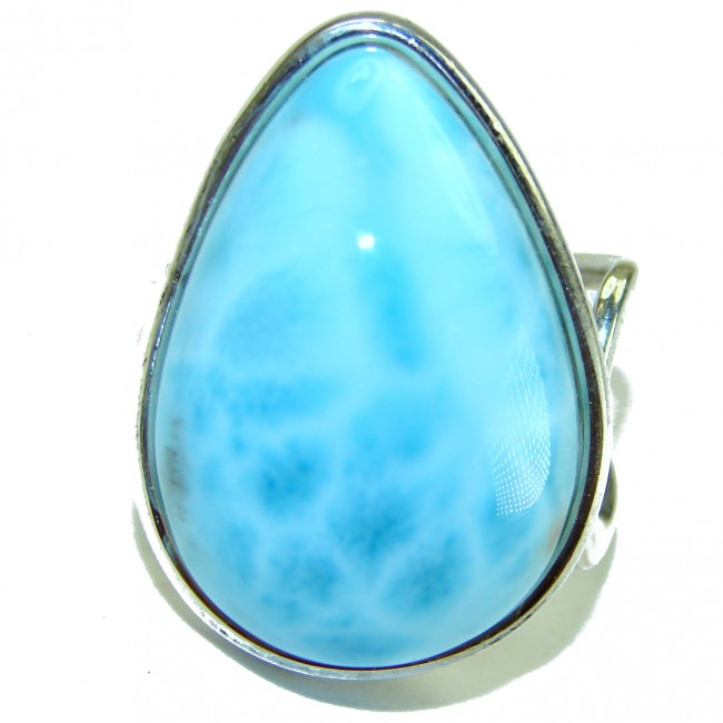 Precious Blue Larimar .925 Sterling Silver handmade ring size 8 adjustable