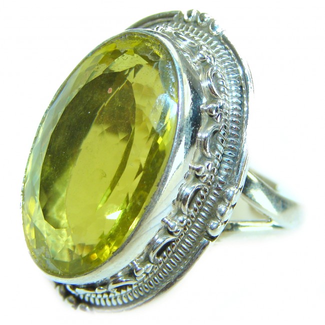 27.8 carat Genuine Lemon Quartz .925 Sterling Silver handcrafted Large ring size 8 adjustable