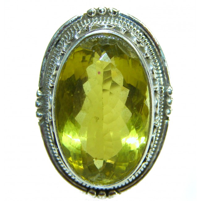 27.8 carat Genuine Lemon Quartz .925 Sterling Silver handcrafted Large ring size 8 adjustable