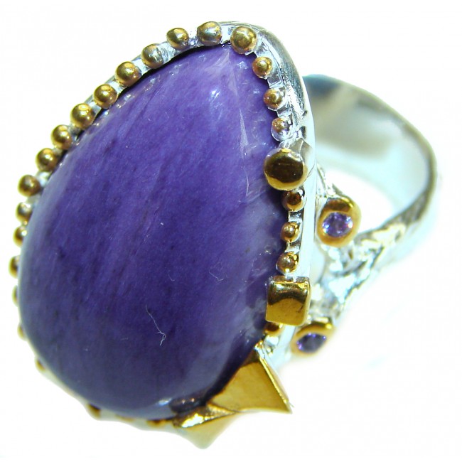 Natural Glamour Charoite .925 Sterling Silver handcrafted Large ring size 8