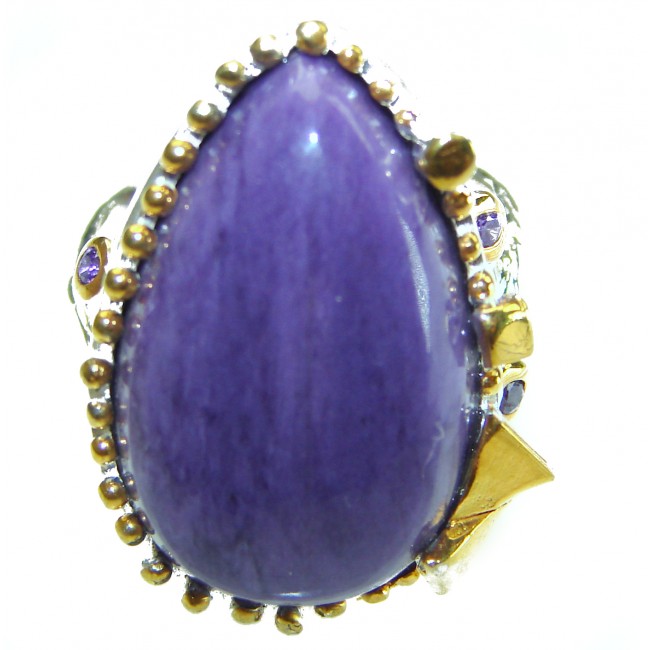 Natural Glamour Charoite .925 Sterling Silver handcrafted Large ring size 8