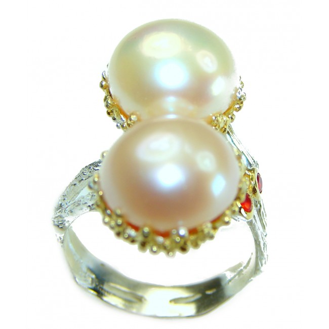 Natural Pearl 14K Gold over .925 Sterling Silver handmade ring size 7