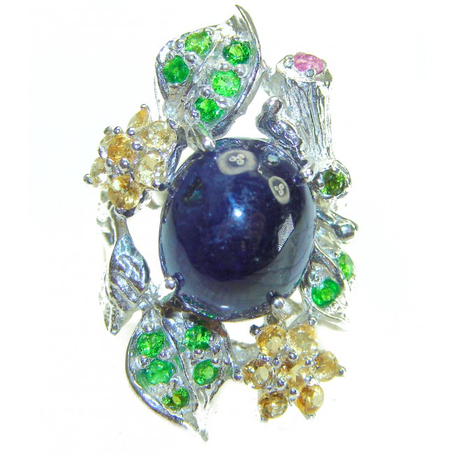 Blue Treasure Sapphire .925 Sterling Silver Handcrafted Large Ring size 7 1/4