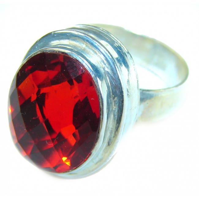 Brilliance 12.5 carat Red Topaz .925 Silver handcrafted Cocktail Ring s. 6 1/4