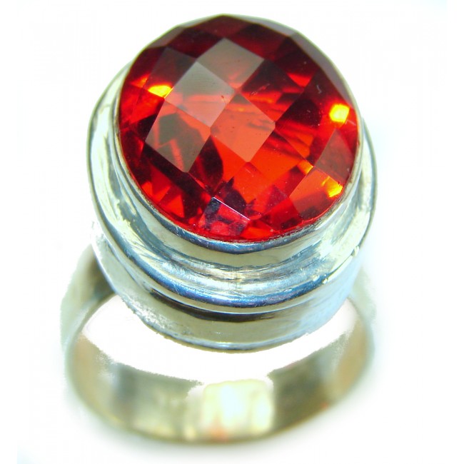 Brilliance 12.5 carat Red Topaz .925 Silver handcrafted Cocktail Ring s. 6 1/4