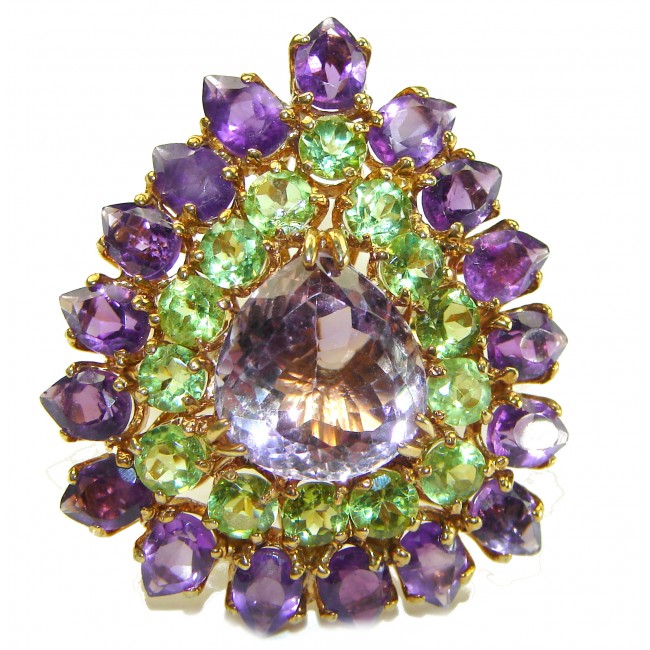 Purple Melody Amethyst Peridot 14K Gold over .925 Sterling Silver handcrafted Large ring size 8