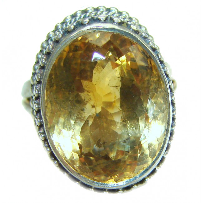 Sunny Sky Natural Citrine .925 Sterling Silver handmade Large Cocktail Ring size 6 3/4