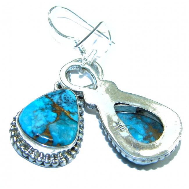 Solid Copper vains in Blue Turquoise .925 Sterling Silver earrings