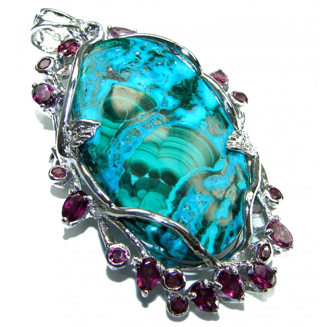 Colors of the Earth Authentic Chrysocolla .925 Sterling Silver handcrafted Large Pendant - Brooch