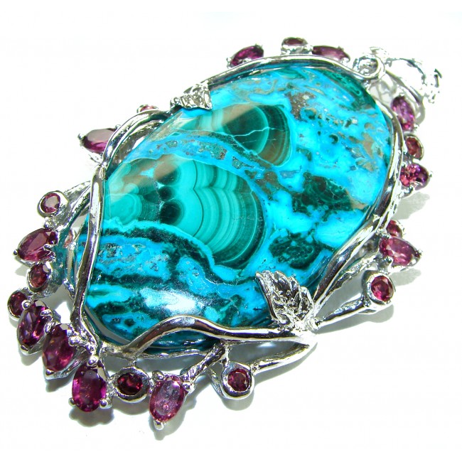 Colors of the Earth Authentic Chrysocolla .925 Sterling Silver handcrafted Large Pendant - Brooch