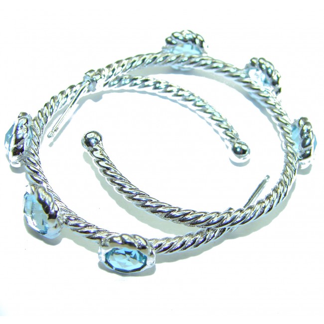 Genuine Swiss Blue Topaz .925 Sterling Silver handcrafted Hoop earrings