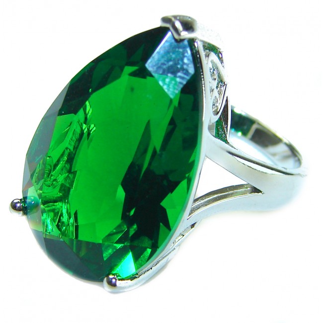 39.2 carat Natural pear shape Helenite .925 Sterling Silver handmade ring s. 5 3/4