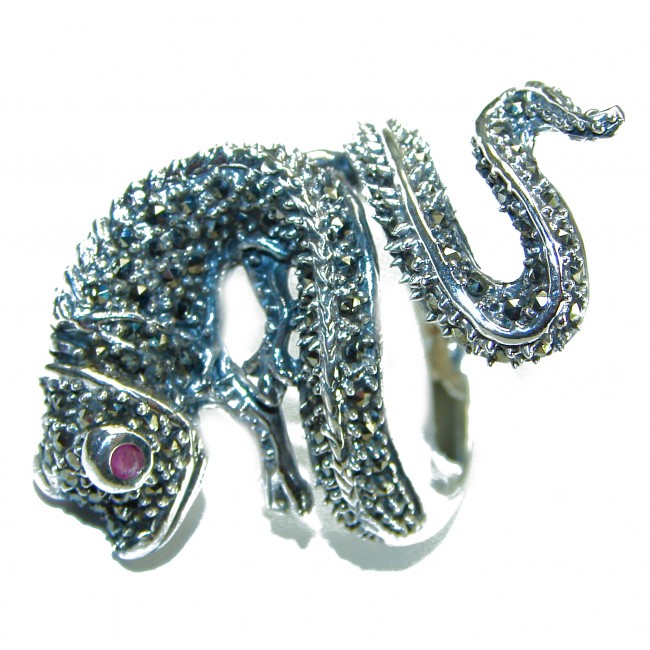 Lizard Natural Marcasite Ruby .925 Statement Sterling Silver ring size 8