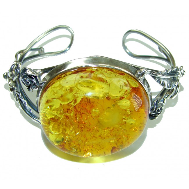 Vintage Design Genuine Polish Amber .925 Sterling Silver handamde Bracelet / Cuff