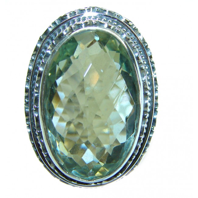 Huge Bohemian Style Oval cut 22.5 carat Green Topaz .925 Sterling Silver handmade Ring s. 8