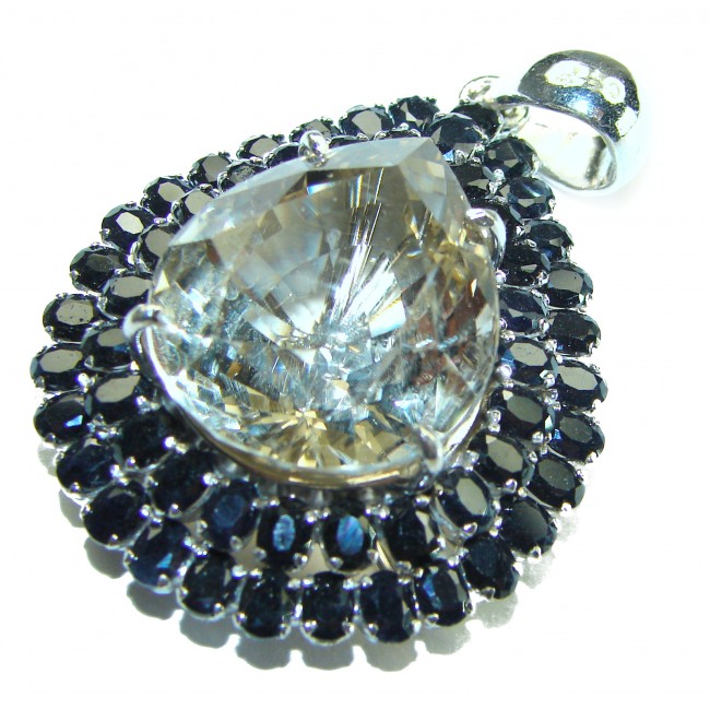 Luxury genuine Champagne Topaz Sapphire .925 Sterling Silver handmade Pendant