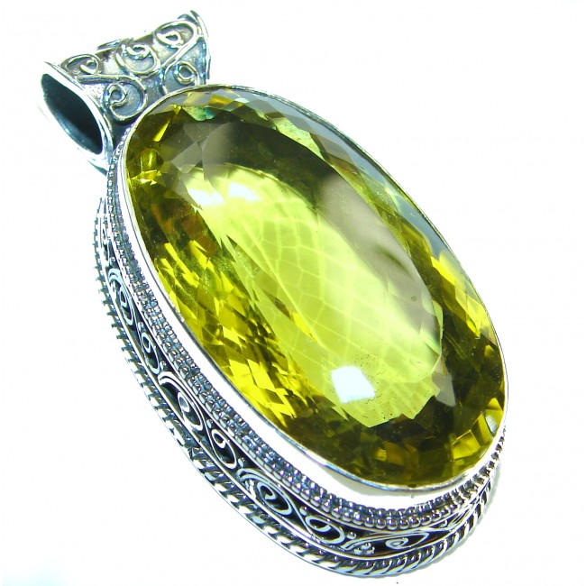 65.6 carat Oval cut flawless Lemon Quartz .925 Sterling Silver handcrafted pendant